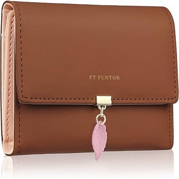Handbags - RFID Wallets for Women, Leaf Card Holder Trifold Ladies Wallets Coins - Brown